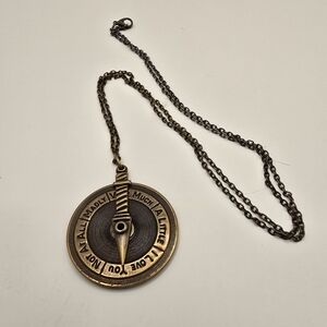 Vintage Ornate Brass Love Meter Spinner Necklace